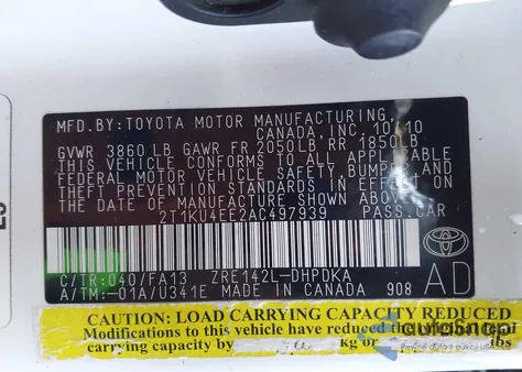 2010 Toyota Matrix из США, поврежденный, VIN 2T1KU4EE2AC497939